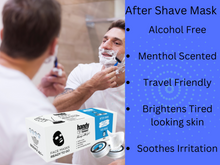 Load image into Gallery viewer, After shave Mask For Men, Menthol Scent, Alcohol Free 40 Applications, 40 Single Use Mens Aftershave Towelettes,Travel Size, Soothes Shaving Irritation.