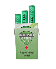 Load image into Gallery viewer, BarberUpp Green Stix + Styptic Pencil Set - Aluminum Sulfate Anti-Bleed Accessories for Shaving Nicks, Razor Cuts, Canker Sore - Block &amp; Stop Bleeding Fast - For Men &amp; Women, 3 Pencils &amp; 20 Sticks
