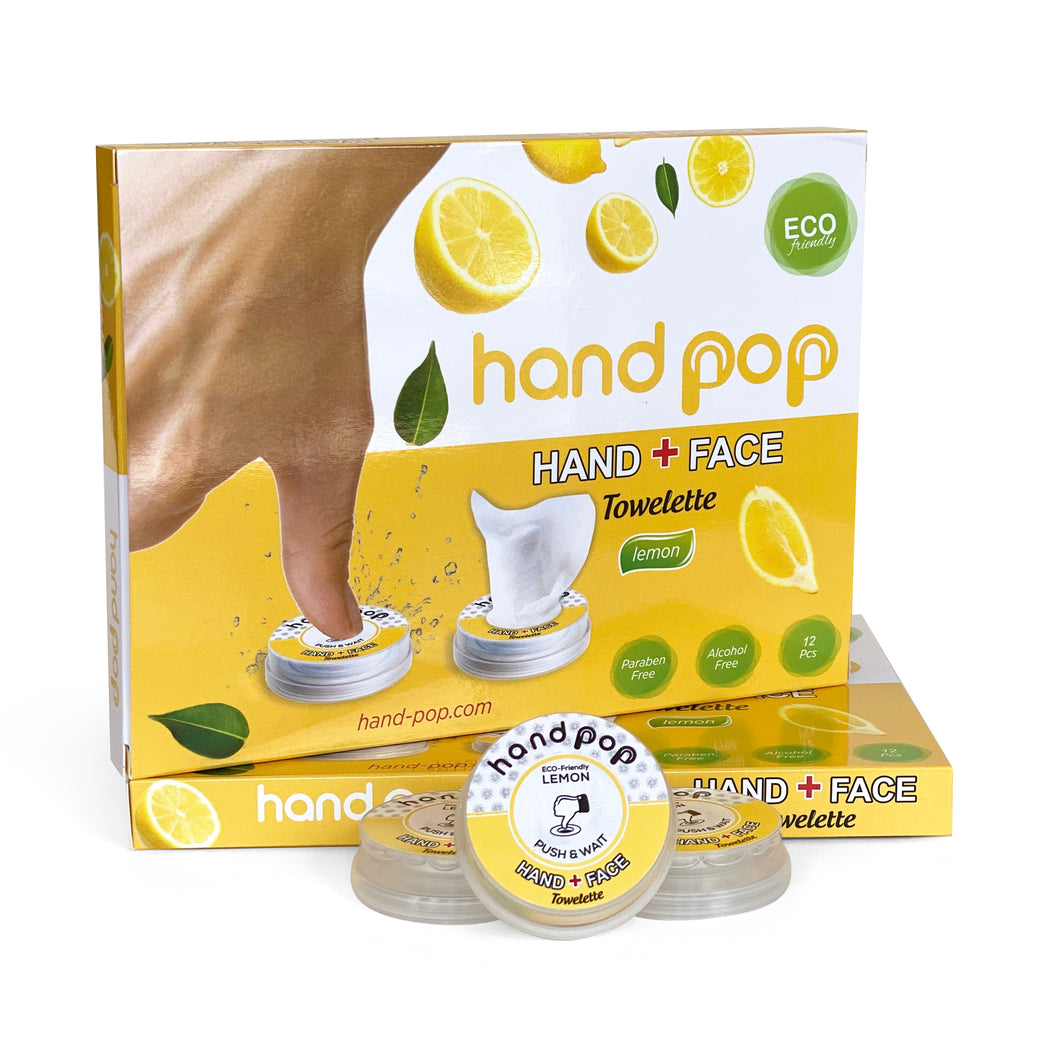 Hand Pop, Hand Wipes, Lemon Or Fresh Scent, 24 Single Use Wet Wipes Towelette, Alcohol Free Hand Wipes, Super Convenient Application, Hand Wipes Travel Size.
